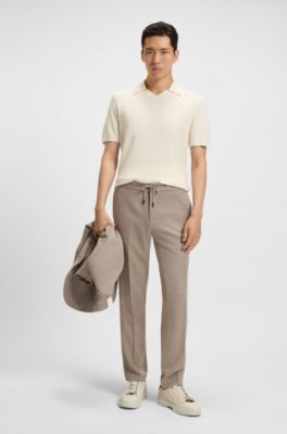 Knit polo sweater in silk and cotton, White