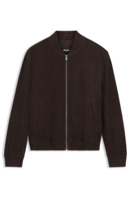 Veste Regular en cuir su&eacute;d&eacute;, Marron fonc&eacute;