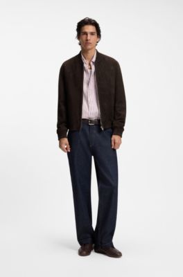 Regular-fit jacket in suede, Dark Brown