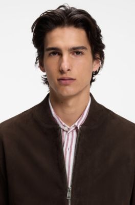 Chaqueta regular fit de ante, Marr&oacute;n oscuro