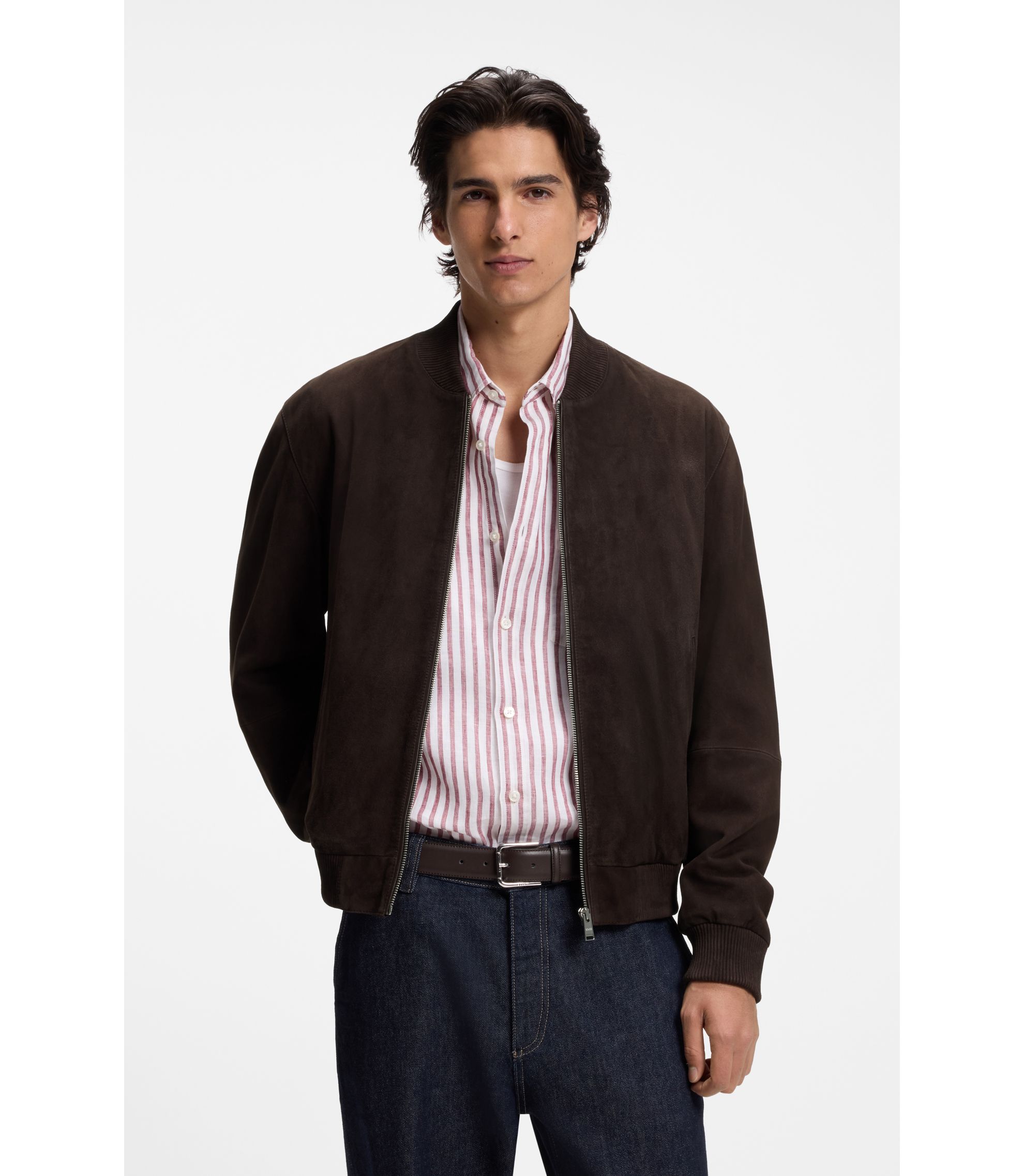 HUGO BOSS TWENTY suède ブルゾン イタリア製 BOSS - Regular-fit jacket in suede - Dark Brown