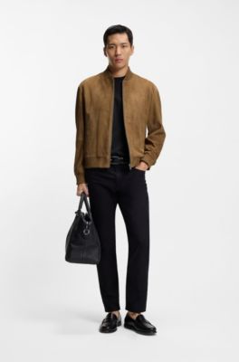 Regular-fit jacket in suede, Khaki