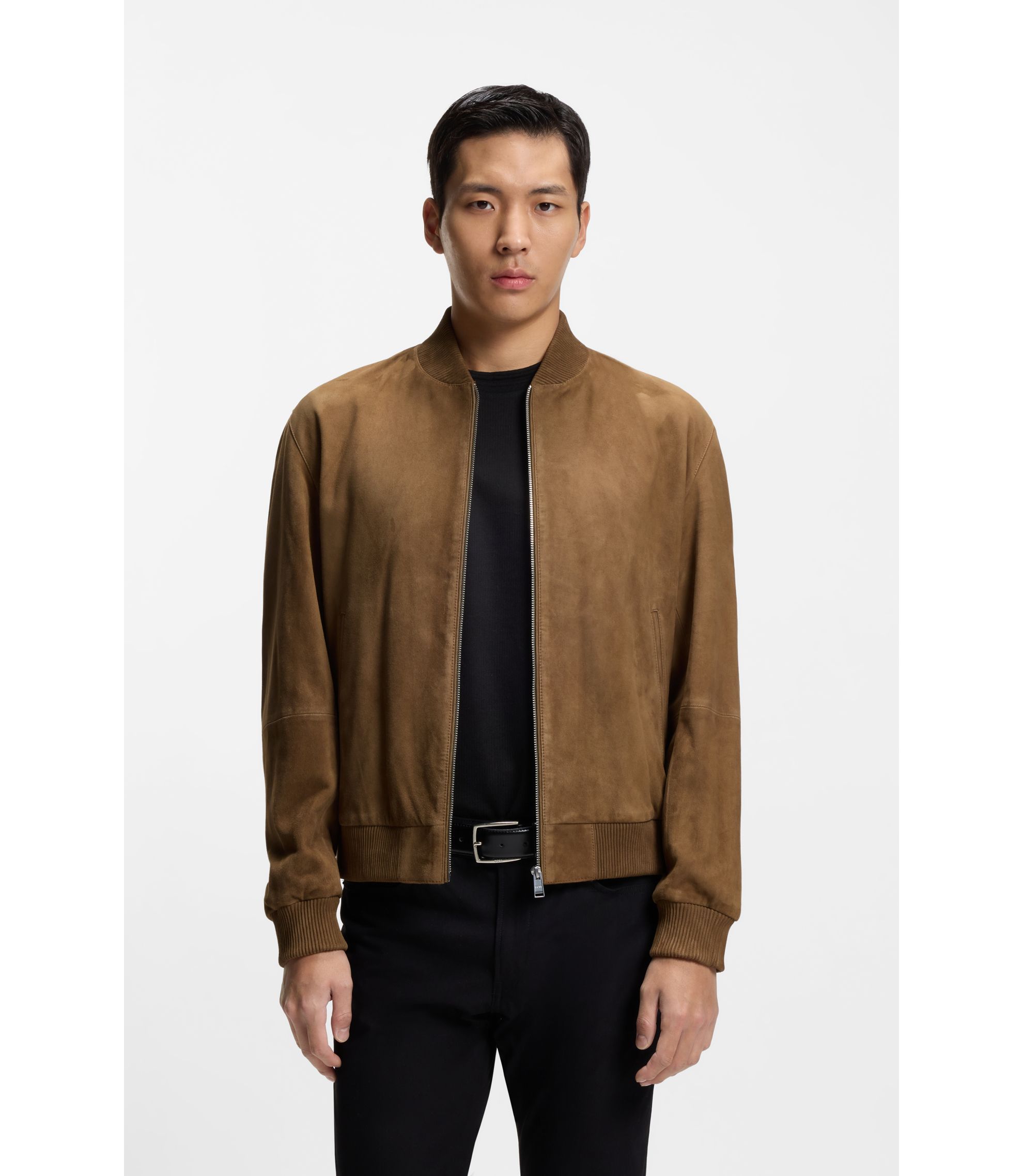 BOSS - Regular-fit jacket in suede - Khaki