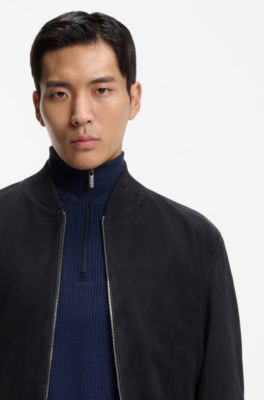 Chaqueta regular fit de ante, Azul oscuro