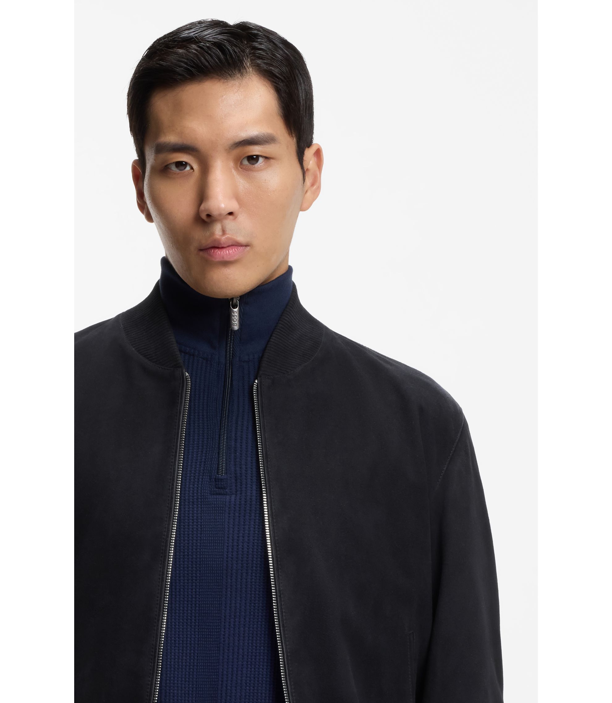 BOSS - Regular-fit jacket in suede - Dark Blue