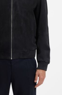 Chaqueta regular fit de ante, Azul oscuro