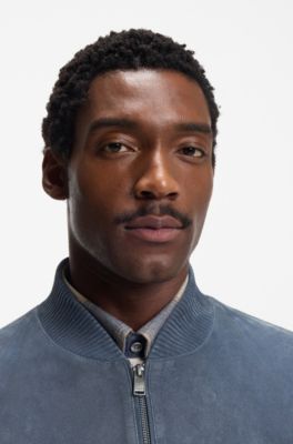 Chaqueta regular fit de ante, Celeste