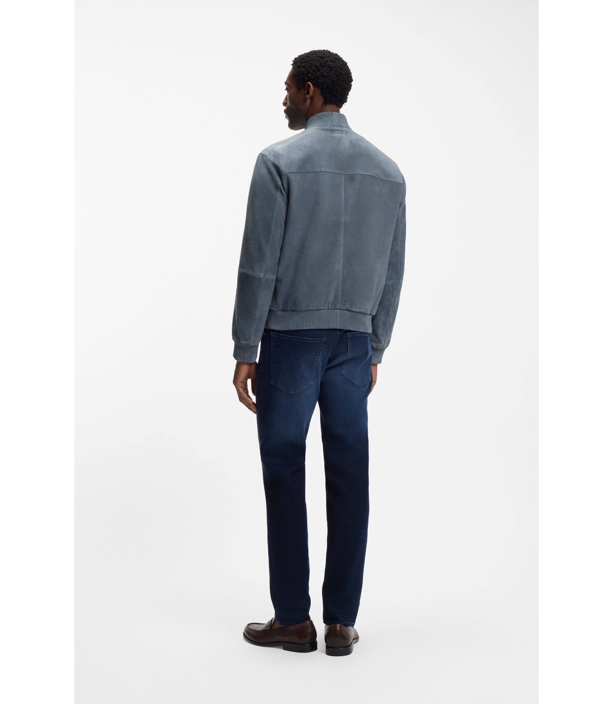 BOSS - Regular-fit jacket in suede - Light Blue
