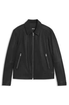 Veste en cuir Regular avec fermeture &eacute;clair, Noir