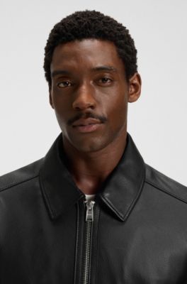 Leather jacket in a regular fit, Black