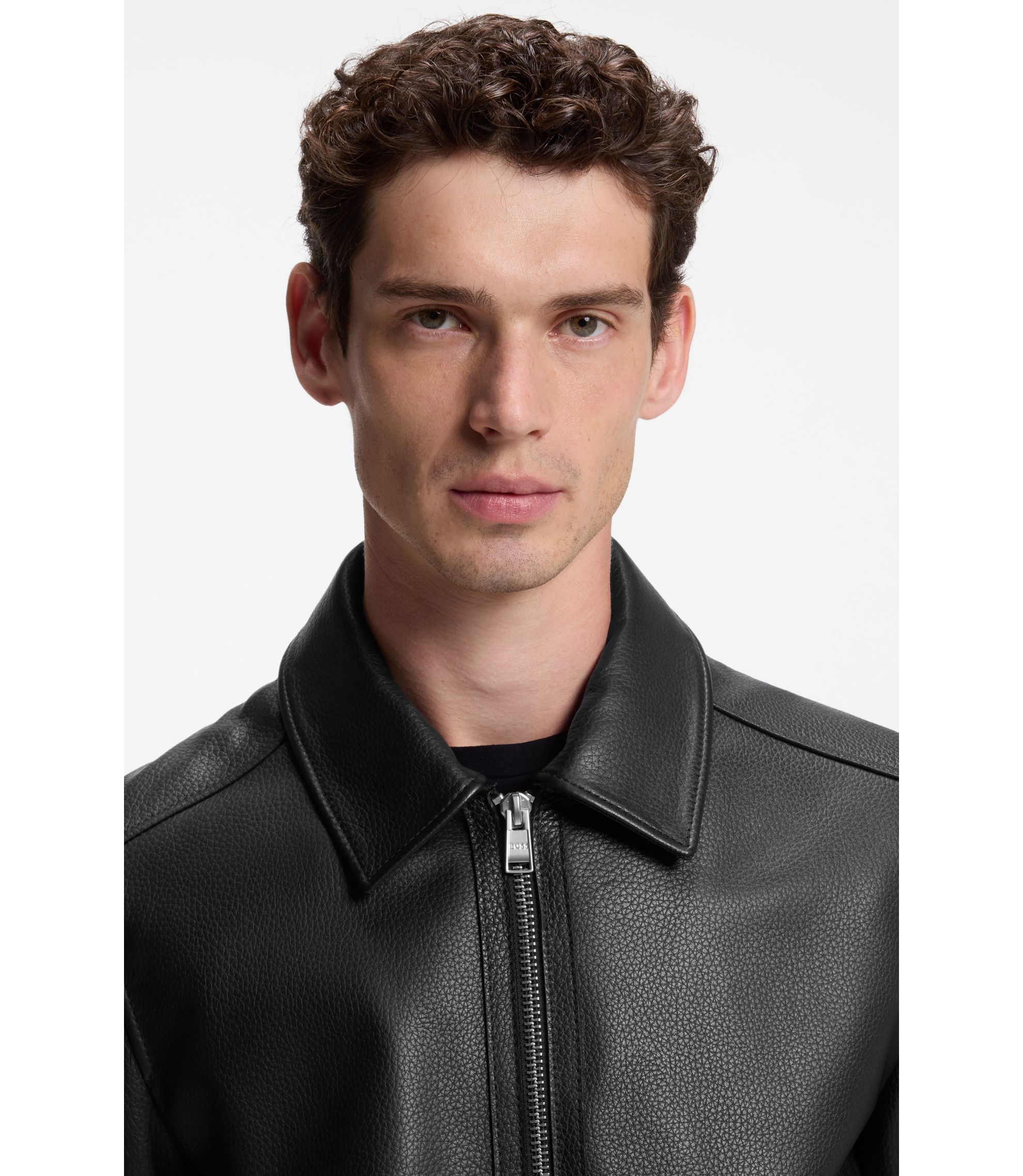BOSS - Leather jacket in a regular fit - Black