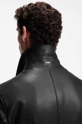Leather jacket in a regular fit, Black