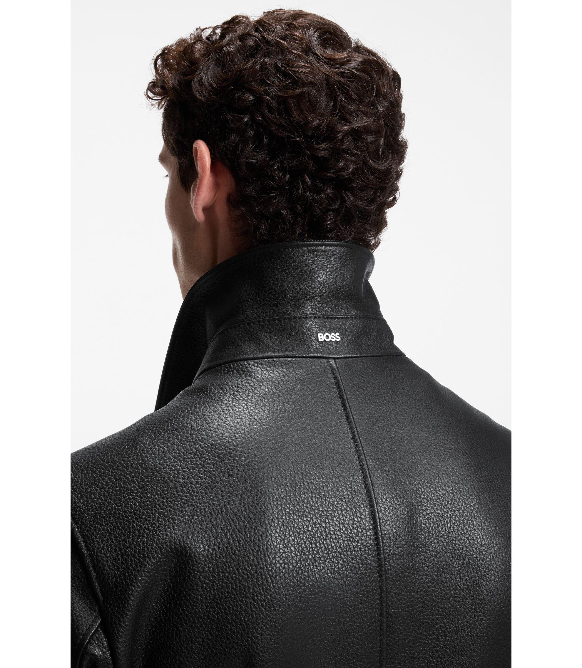 BOSS - Leather jacket in a regular fit - Black