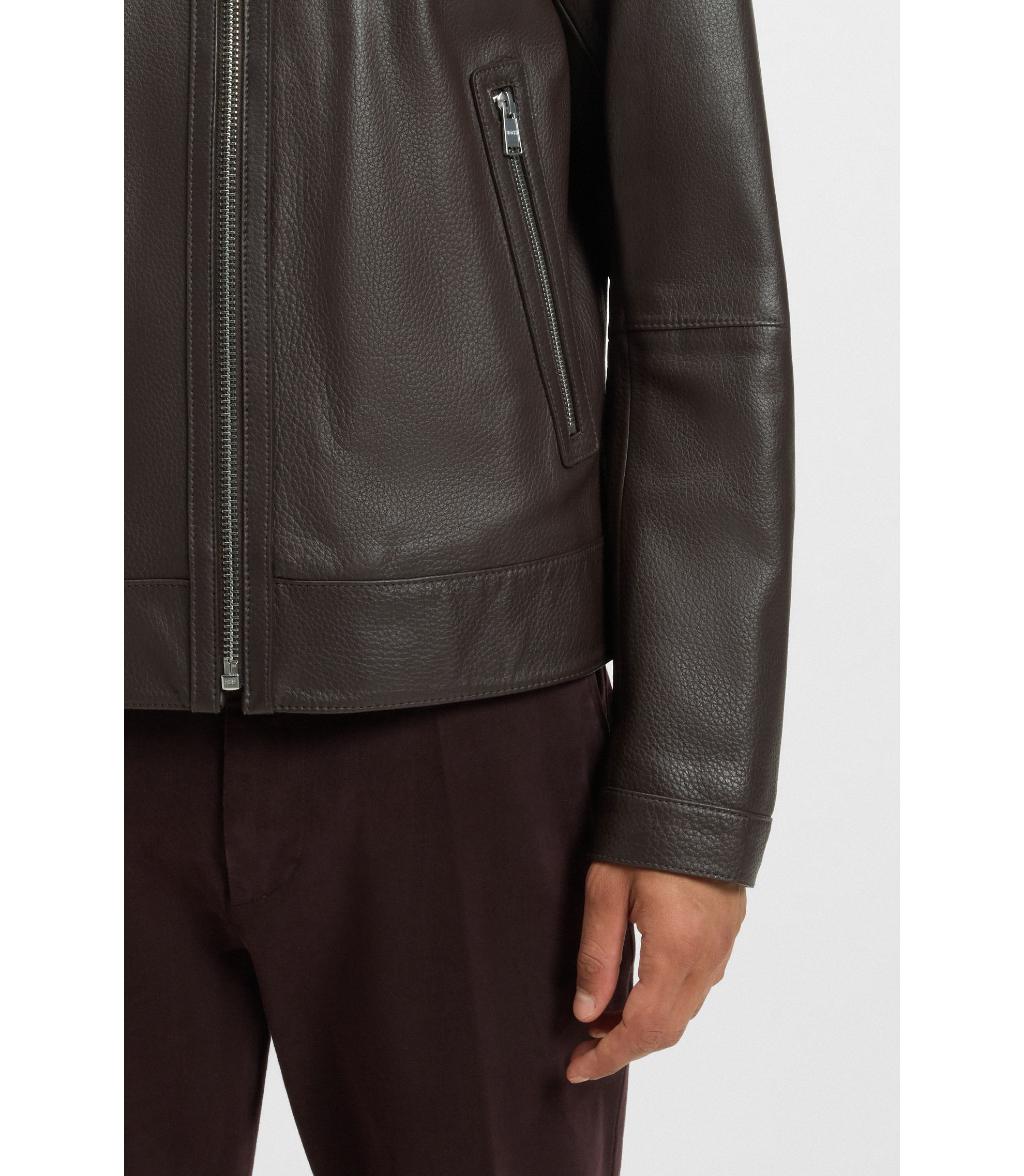BOSS - Leather jacket in a regular fit - Light Brown