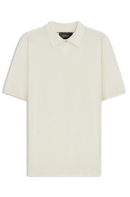 Knit polo sweater in virgin wool, White