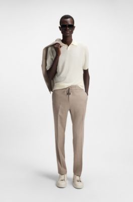 Knit polo sweater in virgin wool, White