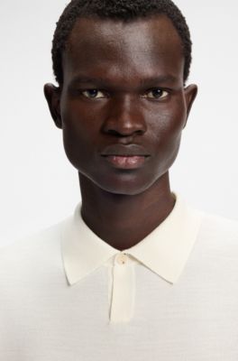 Polo de punto de lana merina con el&aacute;stico natural, Blanco