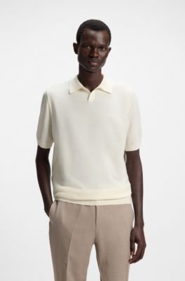 Knit polo sweater in virgin wool, White