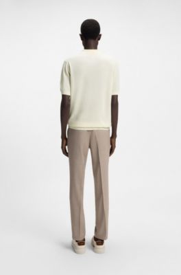 Knit polo sweater in virgin wool, White