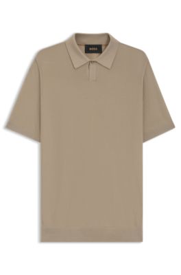 Polo de punto de lana merina con el&aacute;stico natural, Caqui