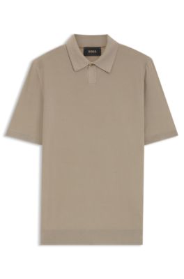 Knit polo sweater in virgin wool, Khaki
