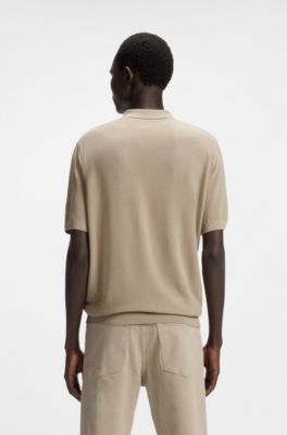 Polo de punto de lana merina con el&aacute;stico natural, Caqui