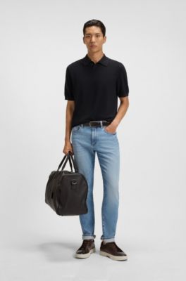 Polo de punto de lana merina con el&aacute;stico natural, Azul oscuro