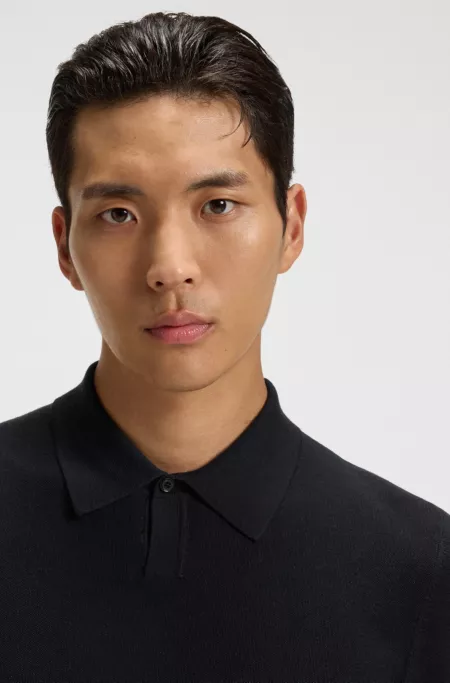 Knit polo sweater in virgin wool