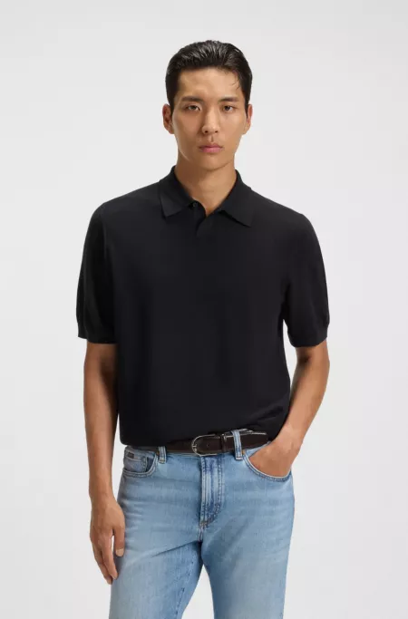 Knit polo sweater in virgin wool