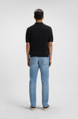 Knit polo sweater in virgin wool, Dark Blue