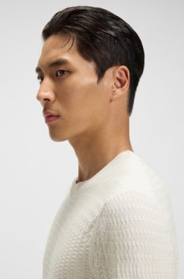 Silk sweater with Prince of Wales check structure, White