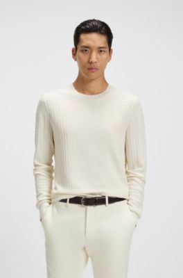 Silk sweater with Prince of Wales check structure, White