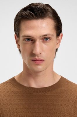 Silk sweater with Prince of Wales check structure, Brown