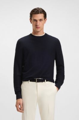 Jersey de seda con estructura de cuadros Pr&iacute;ncipe de Gales, Azul oscuro