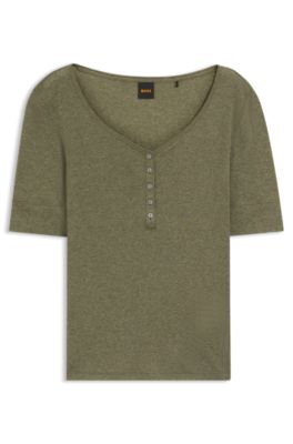 Button-placket top in a cotton blend, Dark Grey