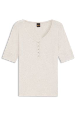 Top slim fit en algod&oacute;n con tapeta de botones, Blanco