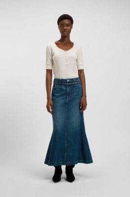 Button-placket top in a cotton blend, White