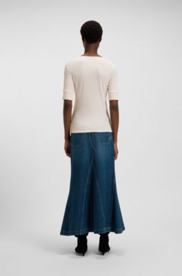 Top slim fit en algod&oacute;n con tapeta de botones, Blanco