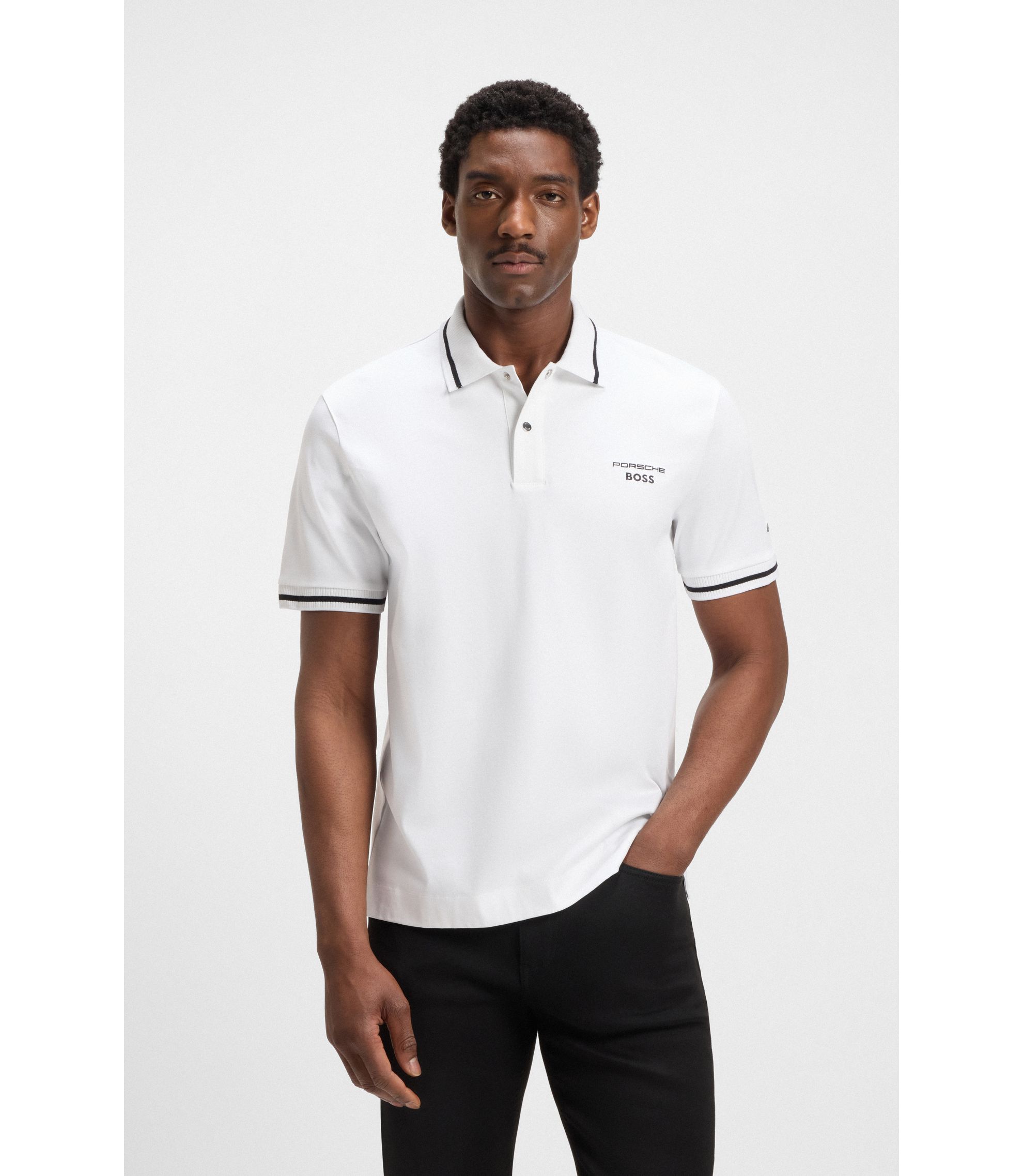 BOSS - Porsche x BOSS polo shirt in anti-perspiration cotton - White