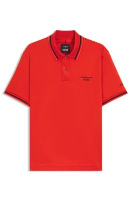 Polo en coton avec gestion de l&rsquo;humidit&eacute; Porsche&nbsp;x&nbsp;BOSS, Orange fonc&eacute;