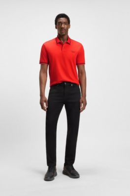 Porsche x BOSS polo shirt in anti-perspiration cotton, Dark Orange