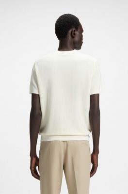 Jersey regular fit de algod&oacute;n y seda, Blanco