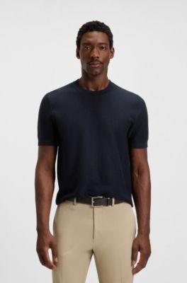 Cotton-silk sweater in a regular fit, Dark Blue