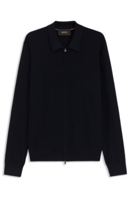 BOSS - Regular-fit zip cardigan in wool knit - Dark Blue