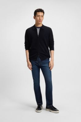 Virgin-wool zip cardigan in a regular fit, Dark Blue