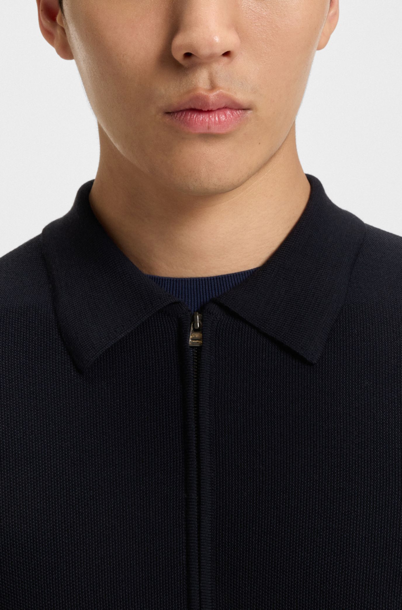BOSS - Regular-fit zip cardigan in wool knit - Dark Blue