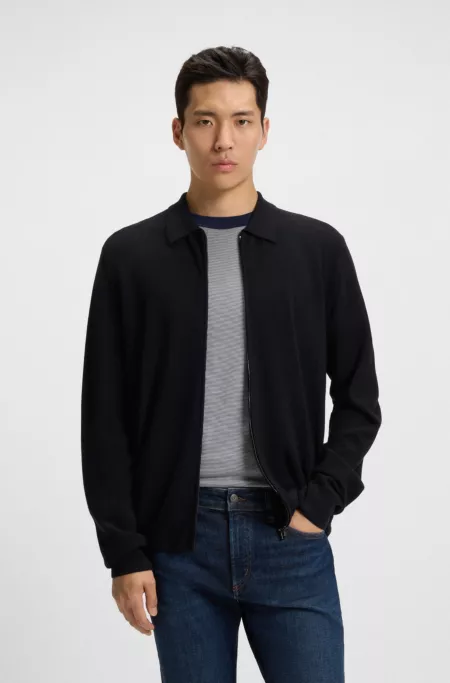 Virgin-wool zip cardigan in a regular fit