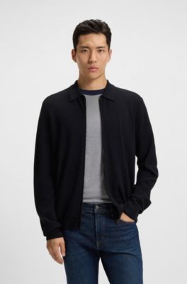 Virgin-wool zip cardigan in a regular fit, Dark Blue