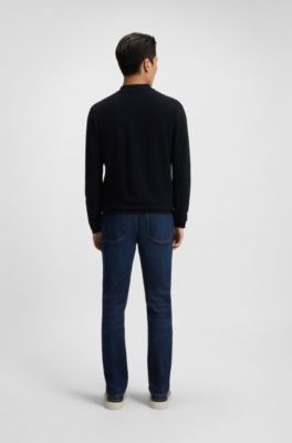 Virgin-wool zip cardigan in a regular fit, Dark Blue