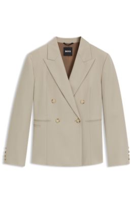Blazer slim fit en sarga de lana virgen, Beige claro